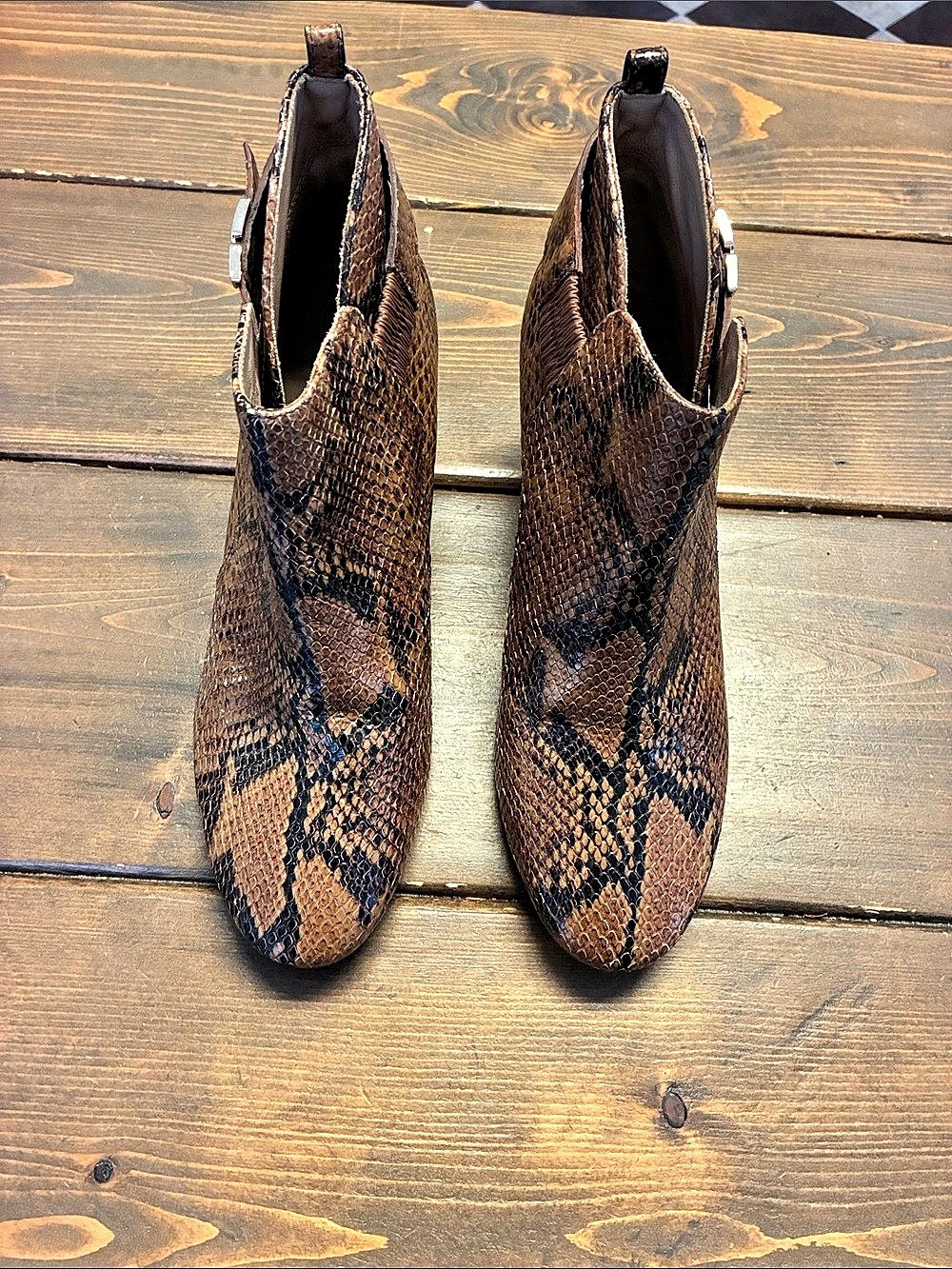 Tory Burch Kira Snakeskin Embossed Bootie Brown & Black US 10M